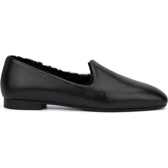AQUATALIA Rayla Leather Faux Fur Lined Loafer In Black - Picture 2 of 8